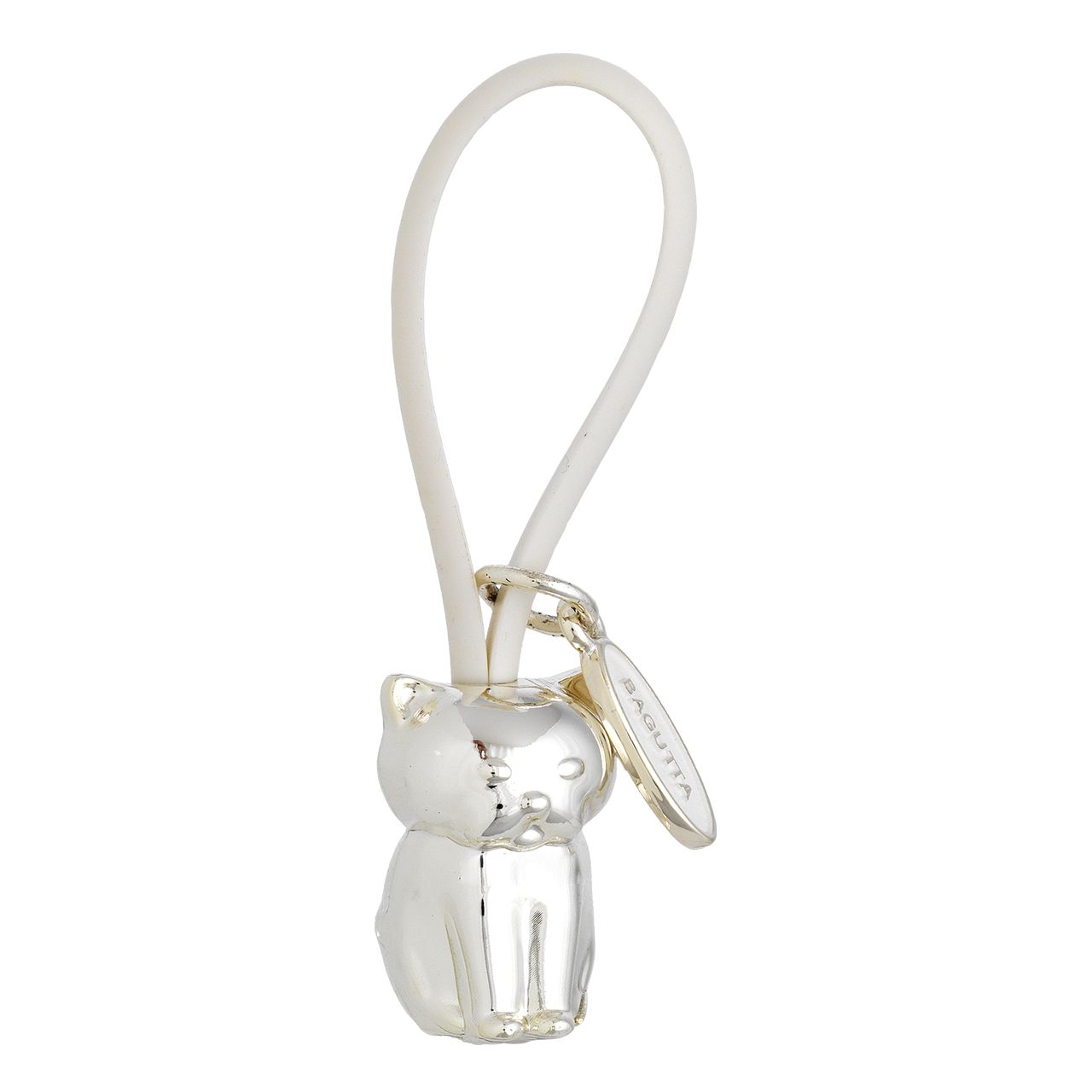 PORTACHIAVI GATTO ARGENTATO GANCIO IN SILICONE BIANCO
